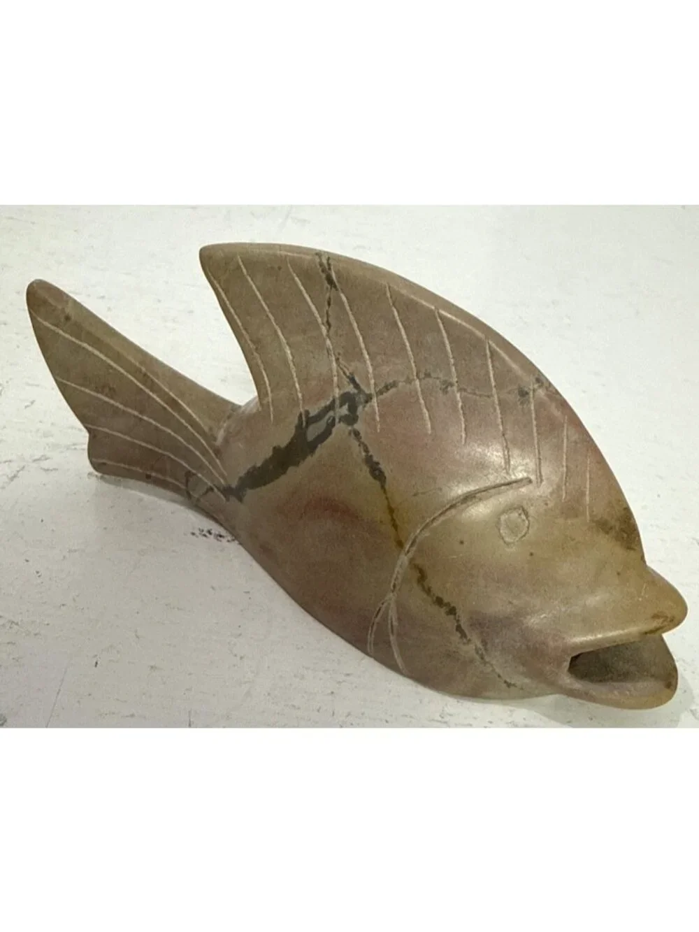 Hand Carved Natural Stone Fish Sculpture Statue Coastal Beach House Decor 4.5